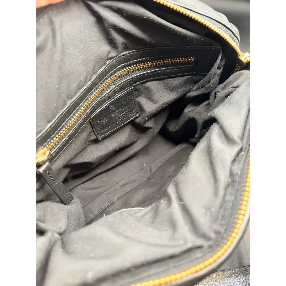 Marta Ponti Black Puffer Leather Crossbody Bag Quilted Soft Gold Zip